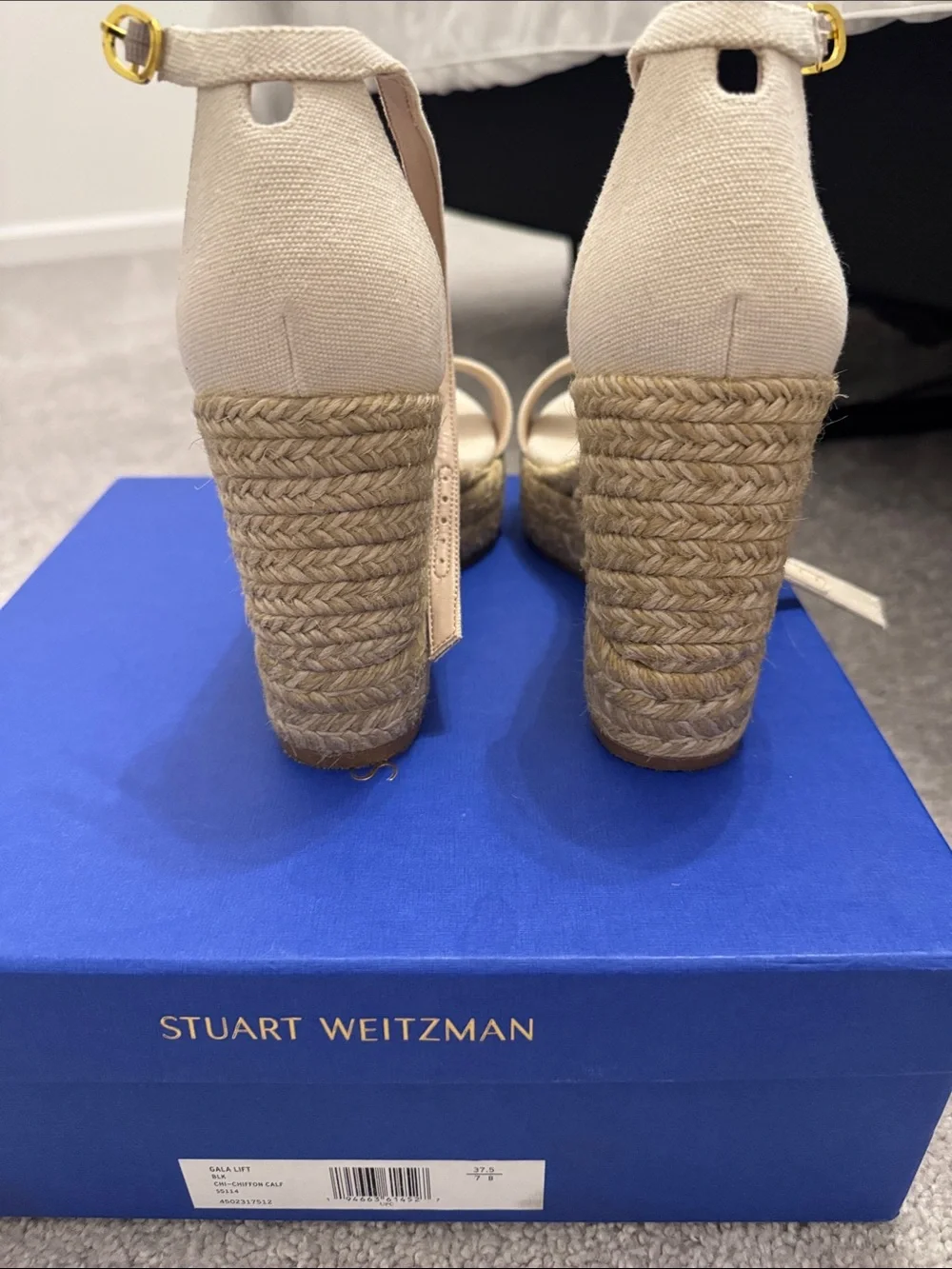 Stuart Weitzman Gala Lift Neutral Canvas Espadrille Wedge Sandals - Picture 5 of 6